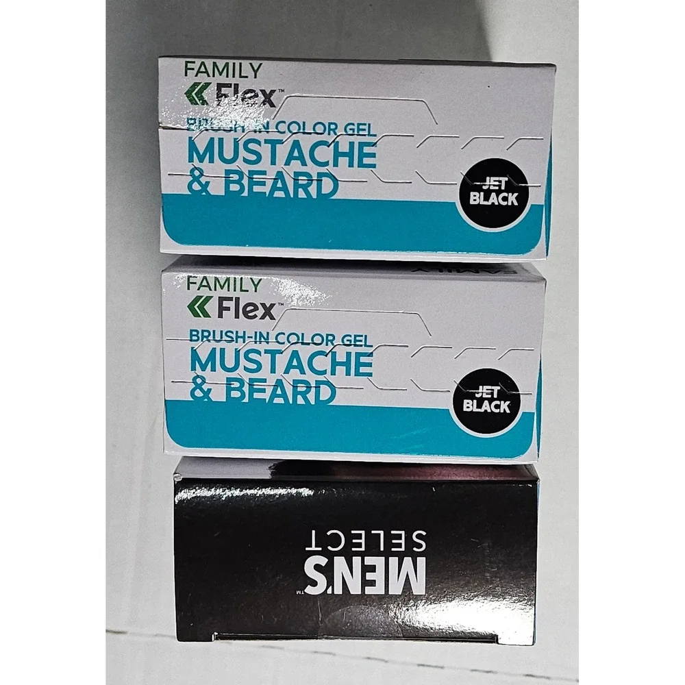 3pk‎ Men's Mustache & Beard Brush-In Color Gel Jet Black 5 Minute Gray Coverage